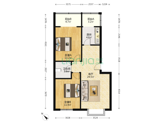 清和苑 2室1厅1卫 78平方