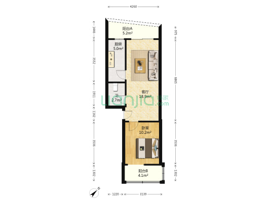 顺庆佳园 1室1厅1卫 53平方