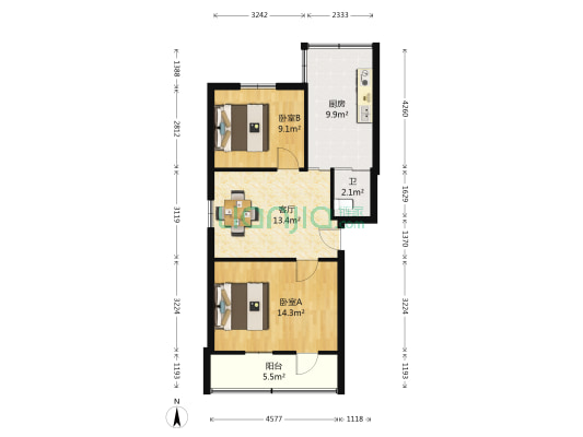 朝天宫西街98号 2室1厅1卫 68平方