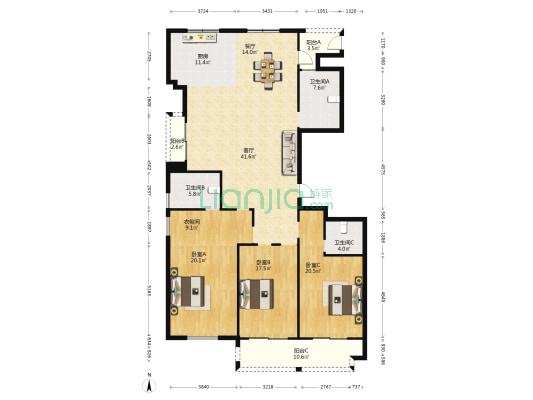 铭康大厦 3室2厅3卫 202平方
