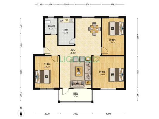 市残联家属院 3室1厅1卫 111平方