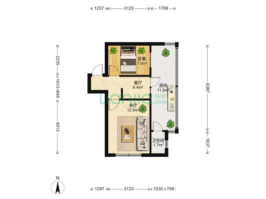 大观路236号 1室2厅1卫 36平方