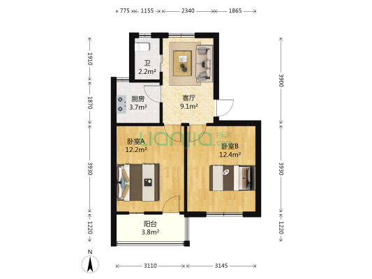 明光路425号 2室1厅1卫 53平方