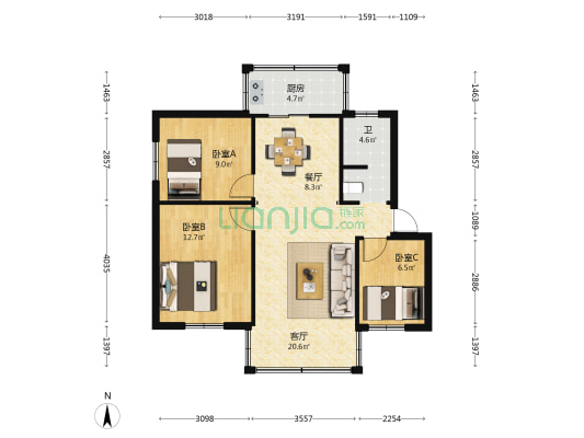 省委40号院住宅小区 3室2厅1卫 65平方