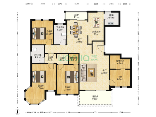 当代清水园 4室2厅2卫 167平方