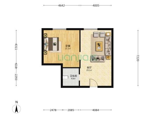 豪德广场北区 1室1厅1卫 82平方