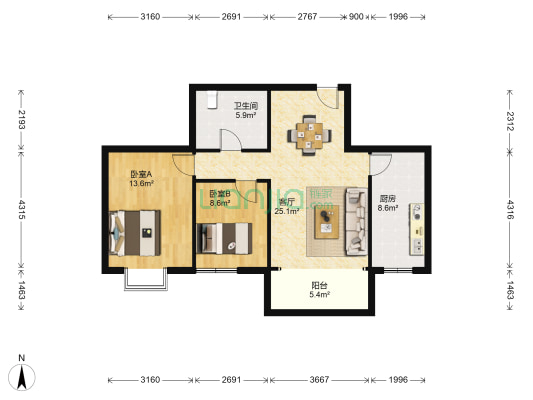 金港新城商住楼 2室1厅1卫 94平方