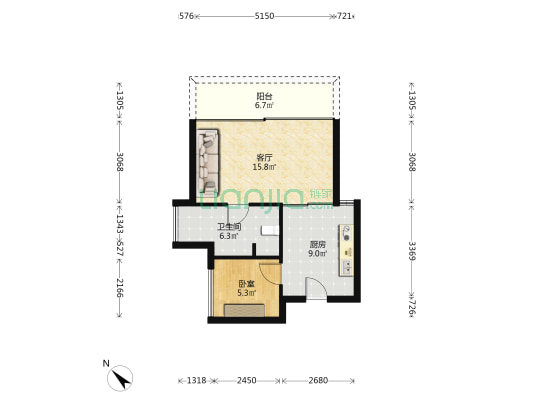 中泰印邸 1室1厅1卫 60平方