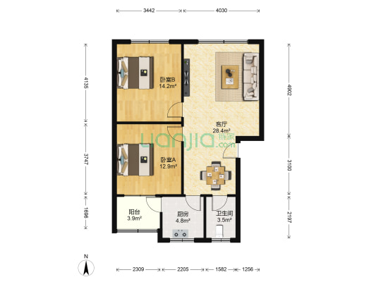 北泉小区 2室1厅1卫 80平方