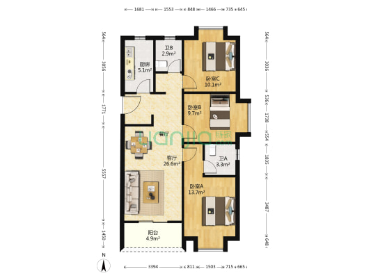 光谷和昌城·雅园 3室1厅2卫 104平方