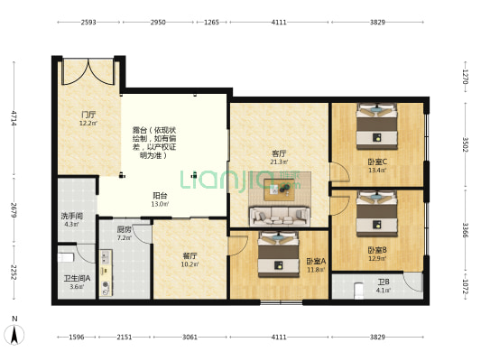 杨祠街 3室2厅3卫 72平方