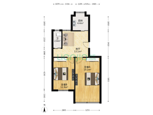 北京西路建工集团 2室1厅1卫 61平方