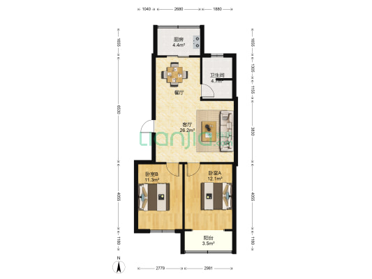 馨园小区 2室1厅1卫 84平方