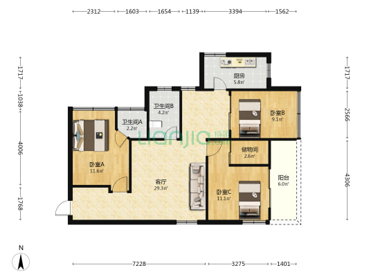 福建省计委住宅 3室1厅2卫 95平方