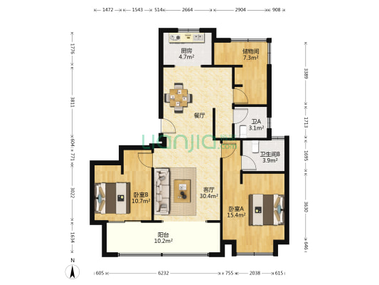 东鲁世家 2室1厅2卫 110平方
