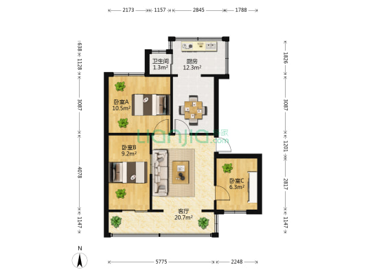 无线电厂生活区 3室1厅1卫 58平方