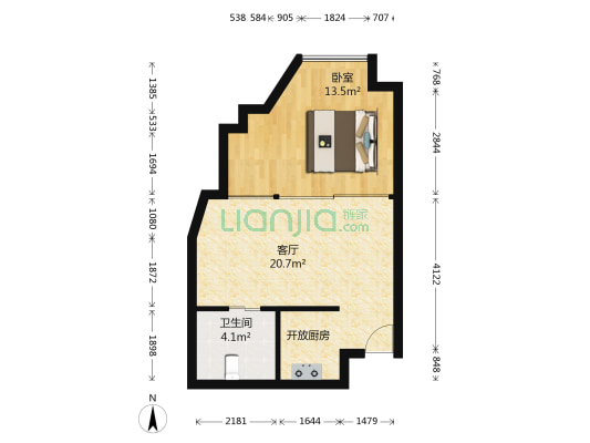 中心裕景 1室1厅1卫 60平方