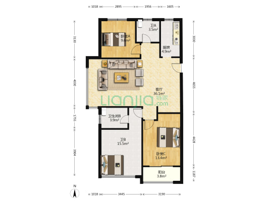 大益华府东苑 2室1厅3卫 123平方