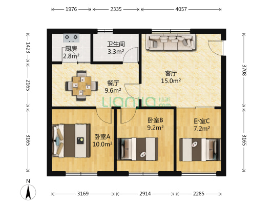 五金公司宿舍佴家湾4号 3室2厅1卫 53平方