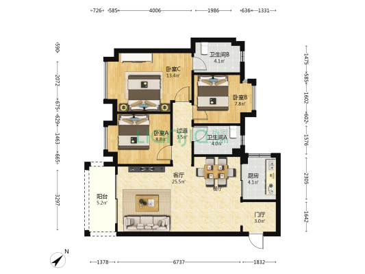 富盈居 3室1厅2卫 90平方