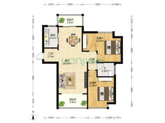 美丽沙·蓝色海岸 2室1厅1卫 89平方