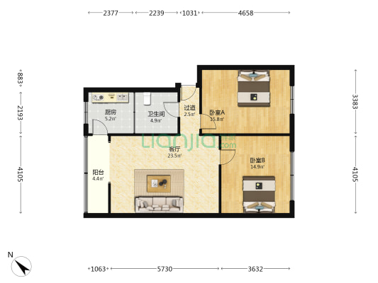 锦海苑 2室1厅1卫 84平方