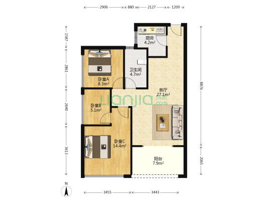 皇家名邸 3室1厅1卫 81平方