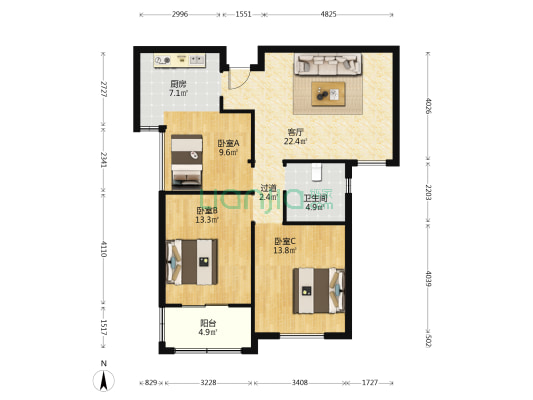 聚鑫雅苑 3室1厅1卫 96平方