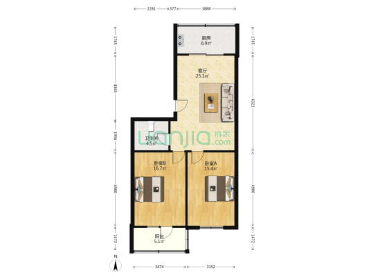 五一路国税局宿舍 2室1厅1卫 83平方
