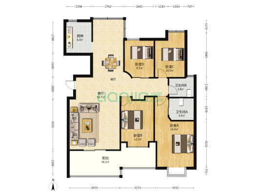 凯旋公馆A区 4室1厅2卫 156平方