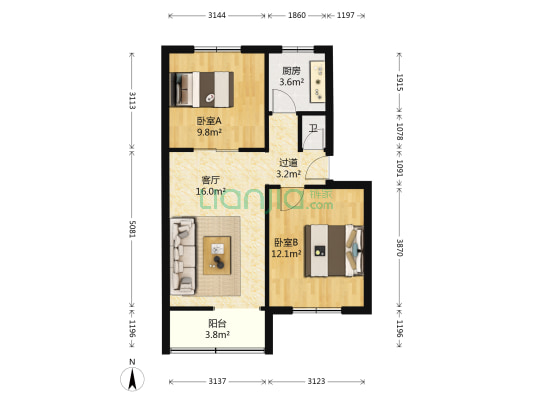 学府书画苑 2室1厅1卫 60平方