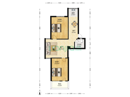 凤山苑 2室2厅1卫 84平方