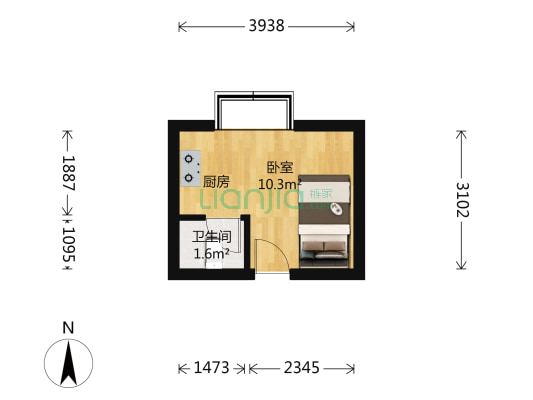 明珠公寓 1室0厅1卫 18平方