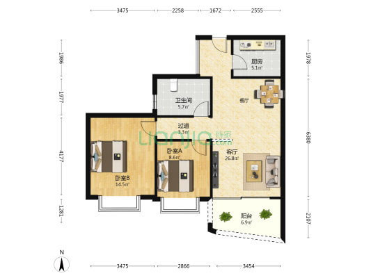 南国花园康城 2室1厅1卫 84平方