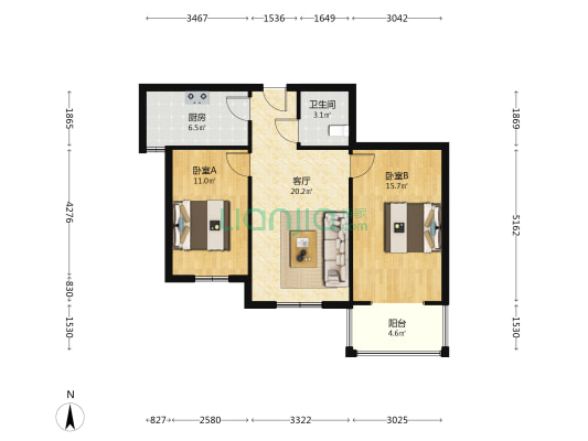 德信公园 交通方便 小区24小时安保 中高喽层采光好-户型图