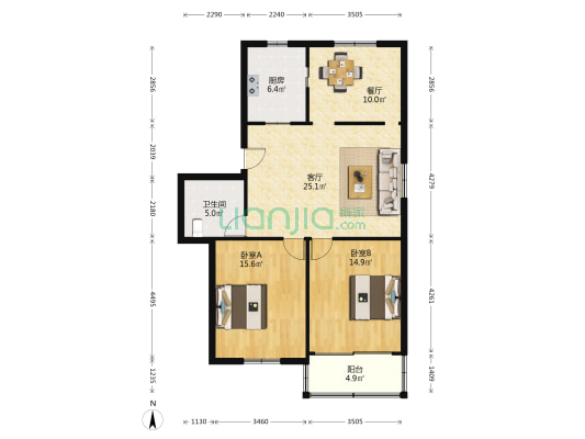 西园街 2室2厅1卫 100平方