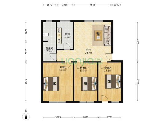 交警支队家属院(驿珠路121号） 3室1厅1卫 93平方