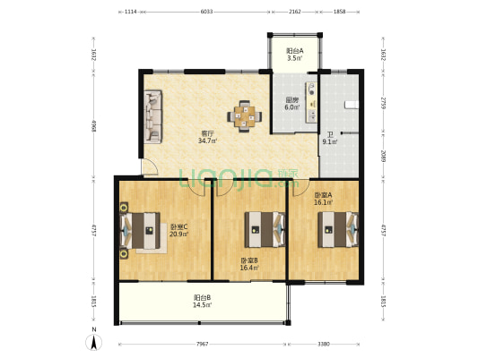 小康苑 3室1厅1卫 139平方