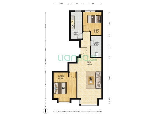 揽湖苑 2室1厅1卫 89平方