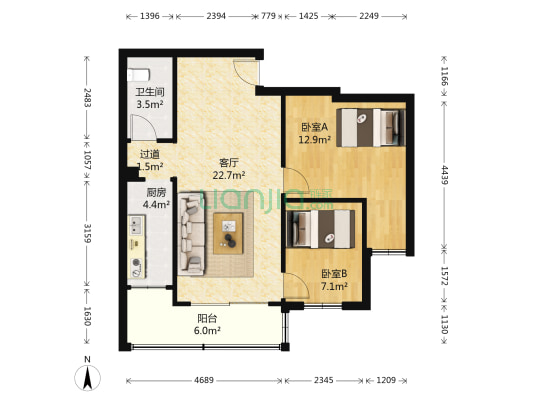 小康人家 2室1厅1卫 71平方