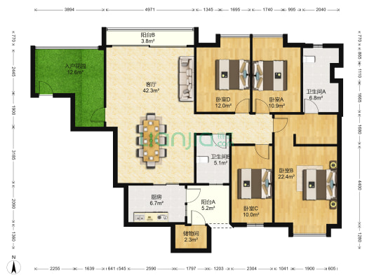 尚东君御雅苑 4室1厅2卫 179平方