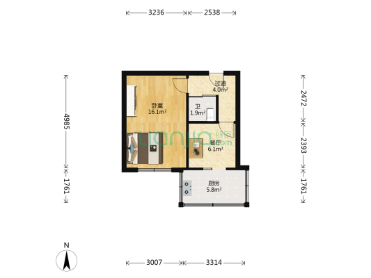 经纬七道街 1室1厅1卫 37平方