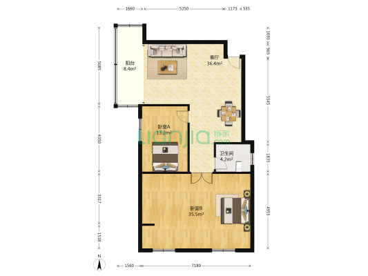 嘉颐新都 2室1厅1卫 153平方