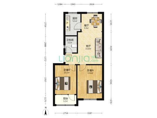 供销社南区 2室2厅1卫 71平方