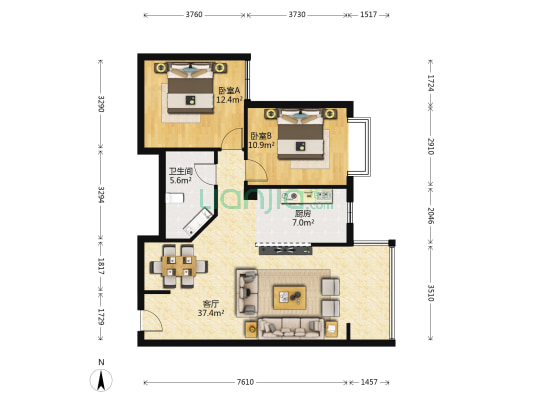 山水名庭 2室1厅1卫 104平方