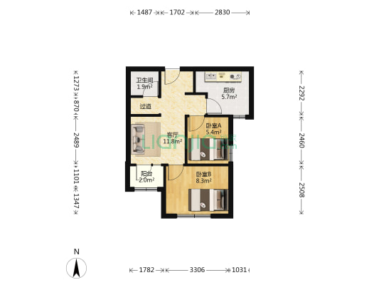 中海·锦城 2室1厅1卫 57平方