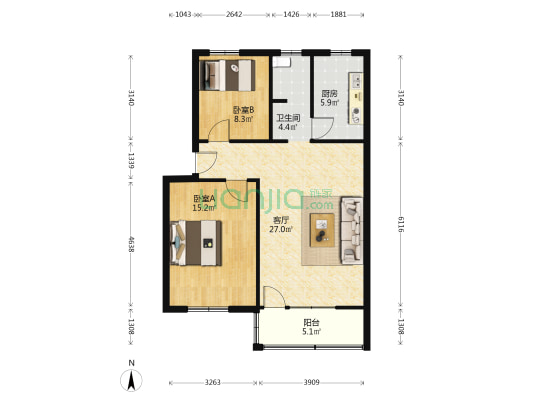 公工交通三公司家属院 2室1厅1卫 77平方
