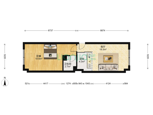 银都大厦 1室1厅1卫 67平方