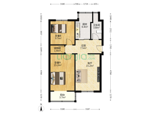 民北49号 2室1厅1卫 76平方
