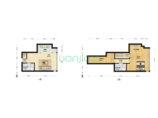 诚基中心二期 1室1厅2卫 46平方